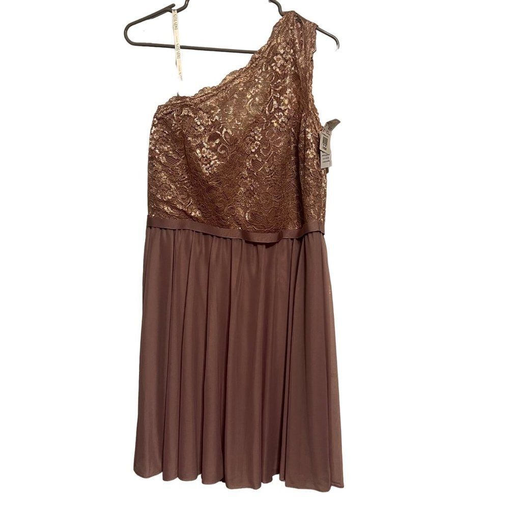 David's Bridal Womens Formal Short Dress One Shoulder Lace Sz 14 Bridesmaid Prom - Picture 3 of 10